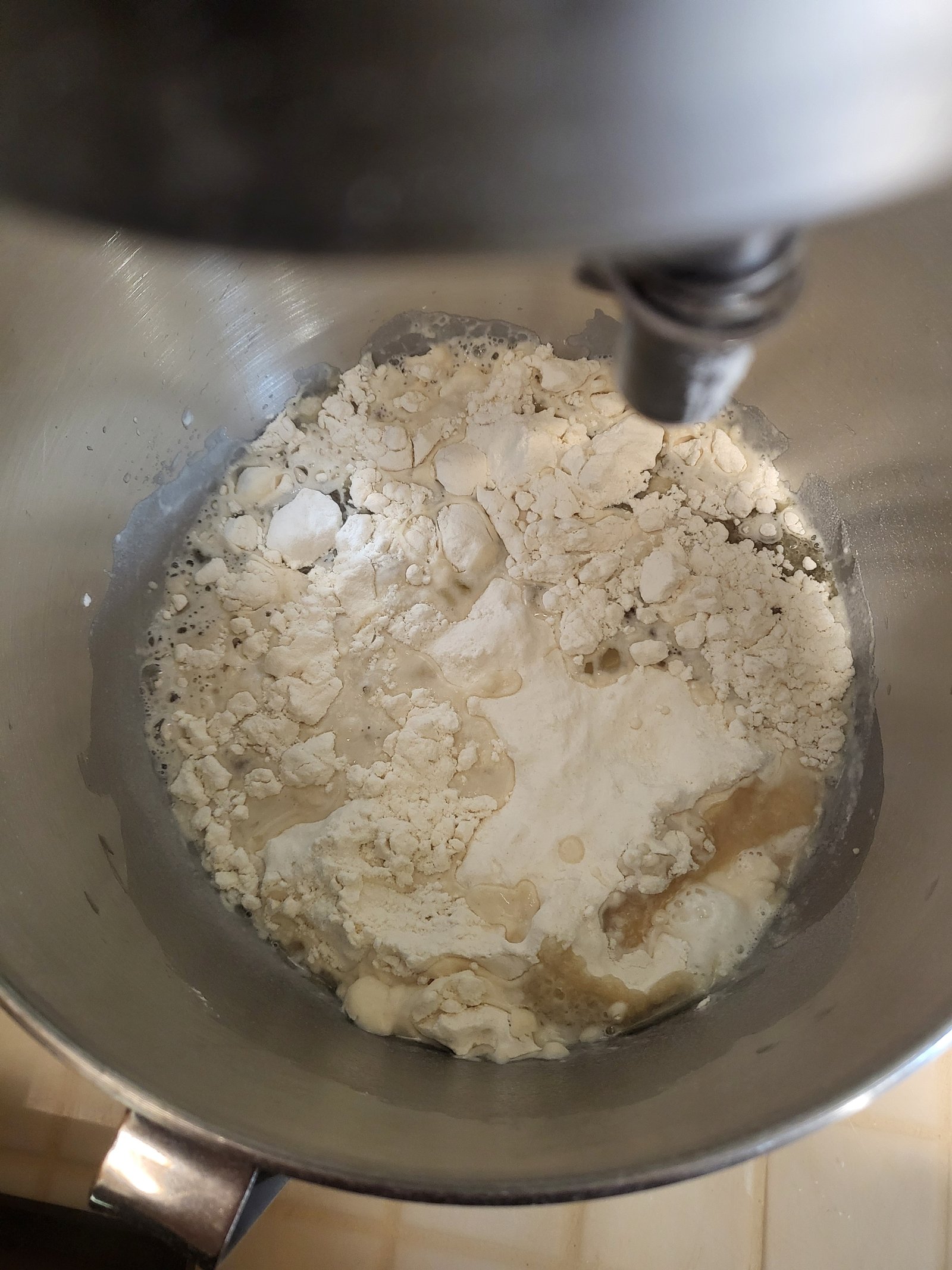 flour and water in a mixing bowl