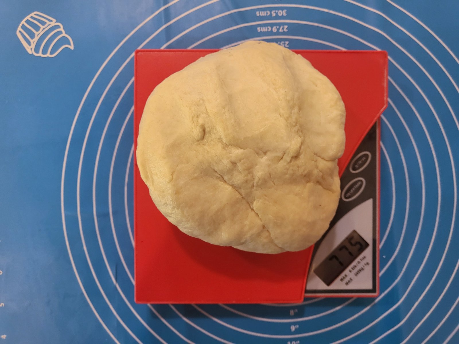 Tortilla dough on a kitchen scale