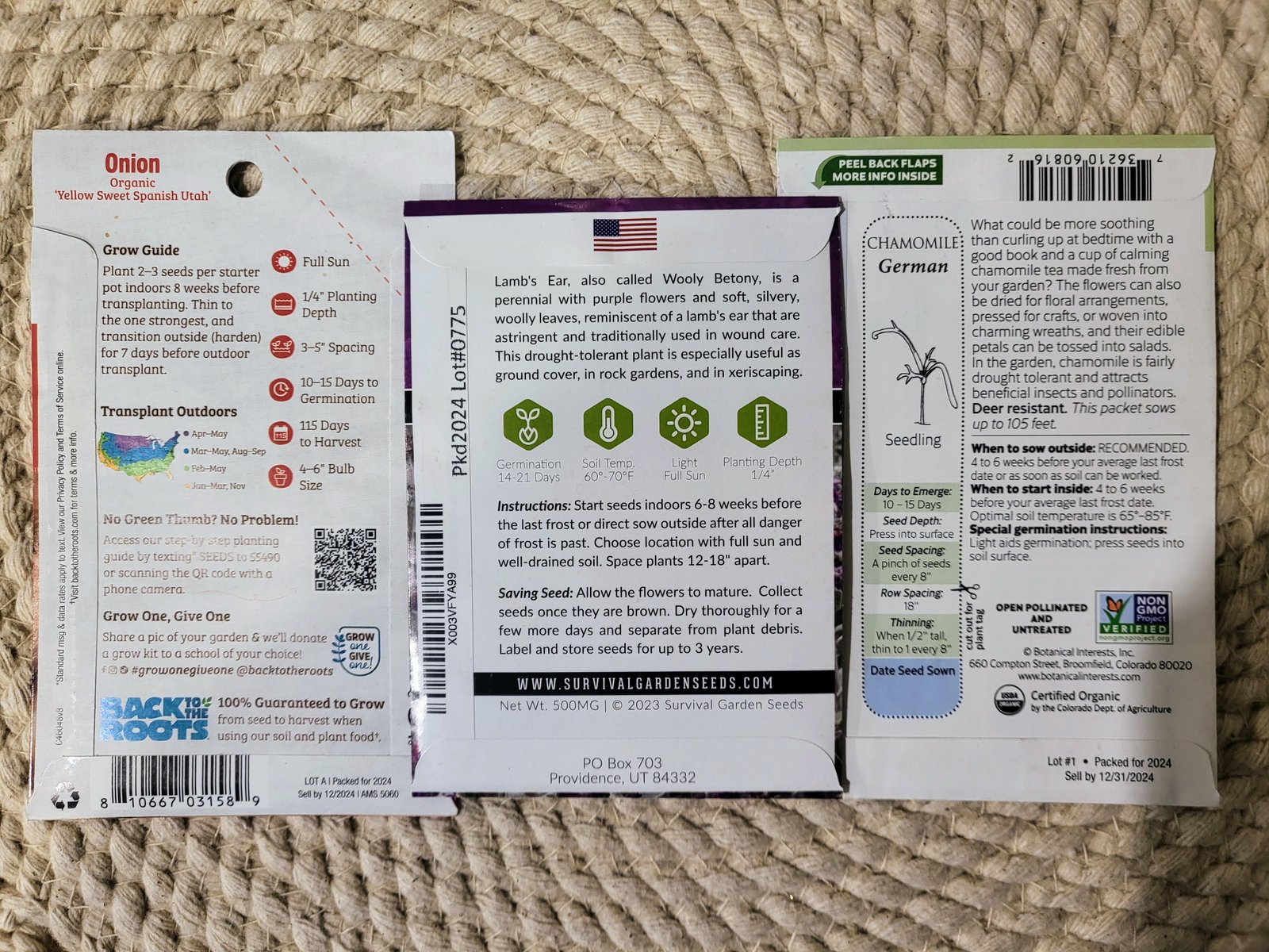 Instructions on the back of seed packets