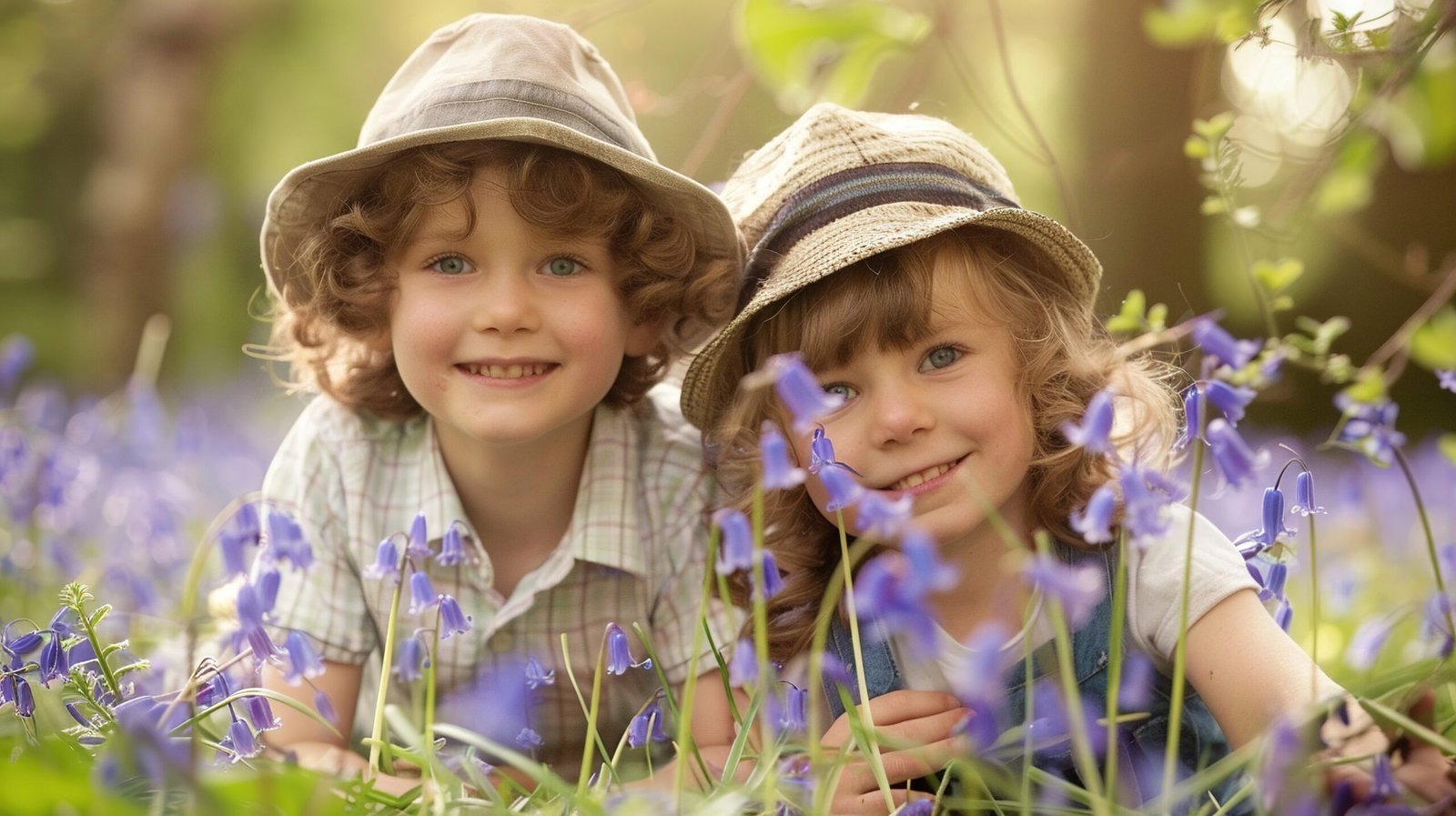 two young girls laying in a field of purple flowers